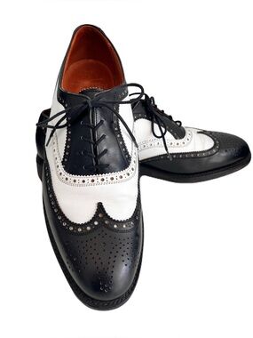 Polo Ralph Lauren Black and White Spectator Wingtip Brogue Golf Shoes, Size 10.5
